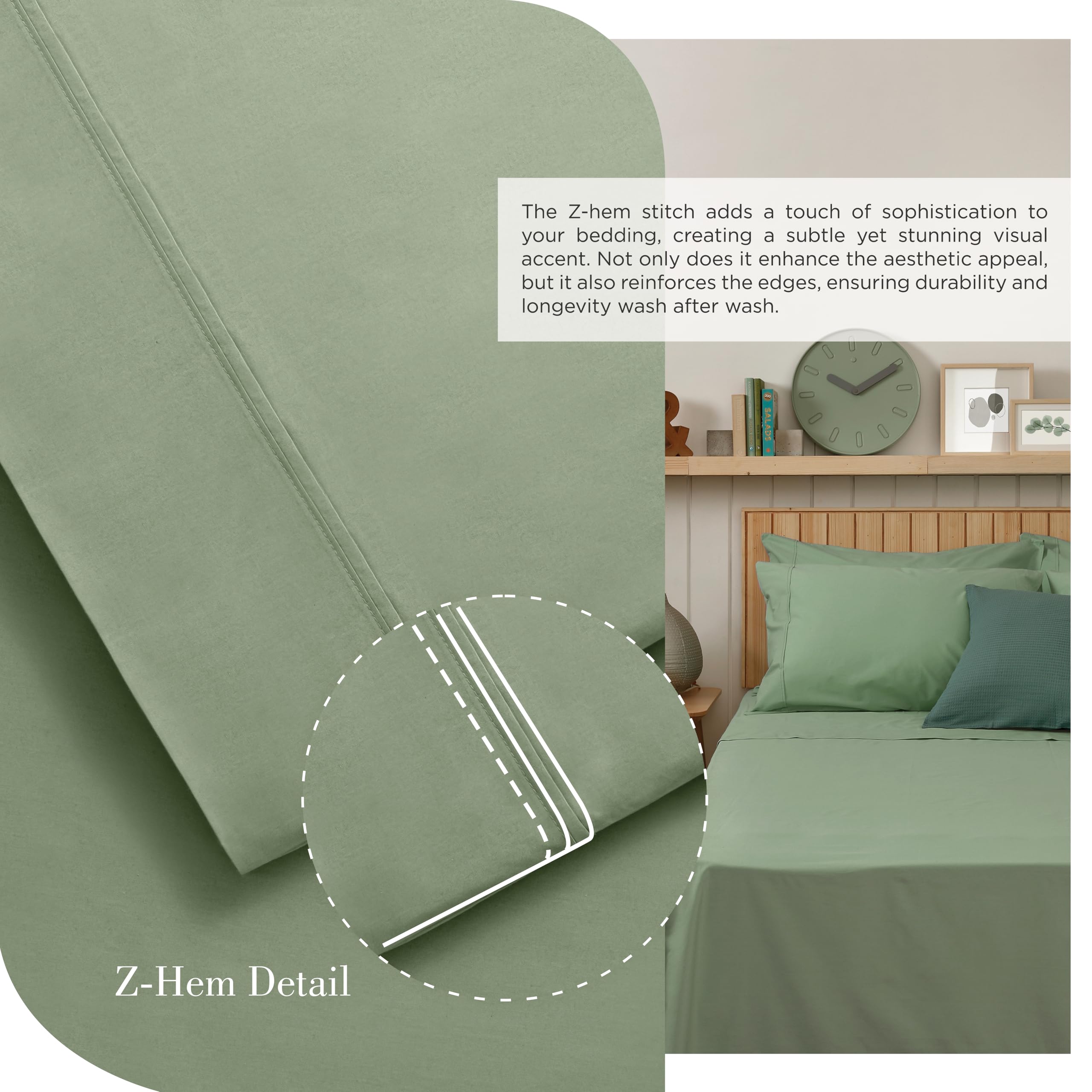 Linen Home oil green percale sheets pillowcases—sleek hems and smooth touch for pillow protection.