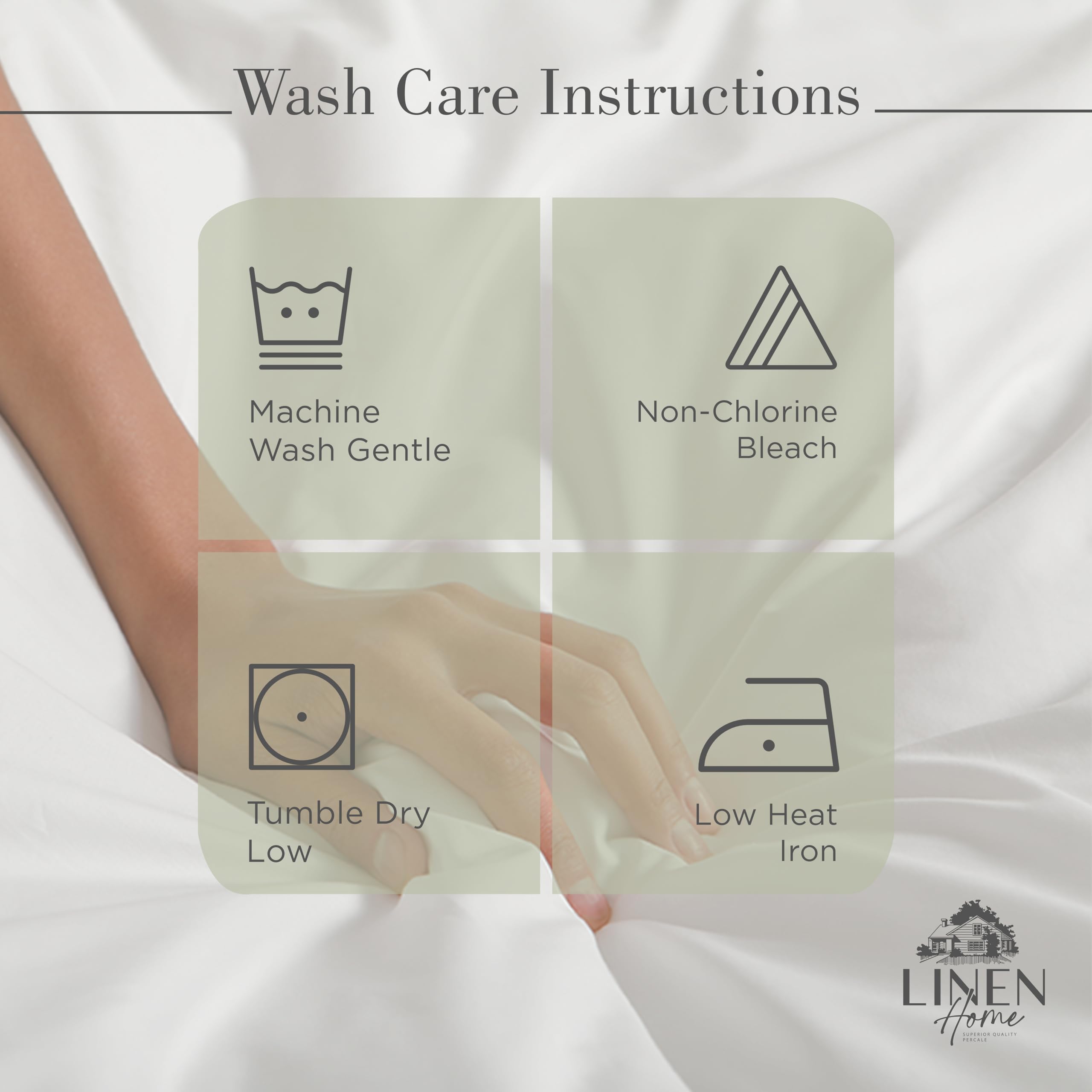 Linen Home percale close-up shows crisp weave and soft sheen.