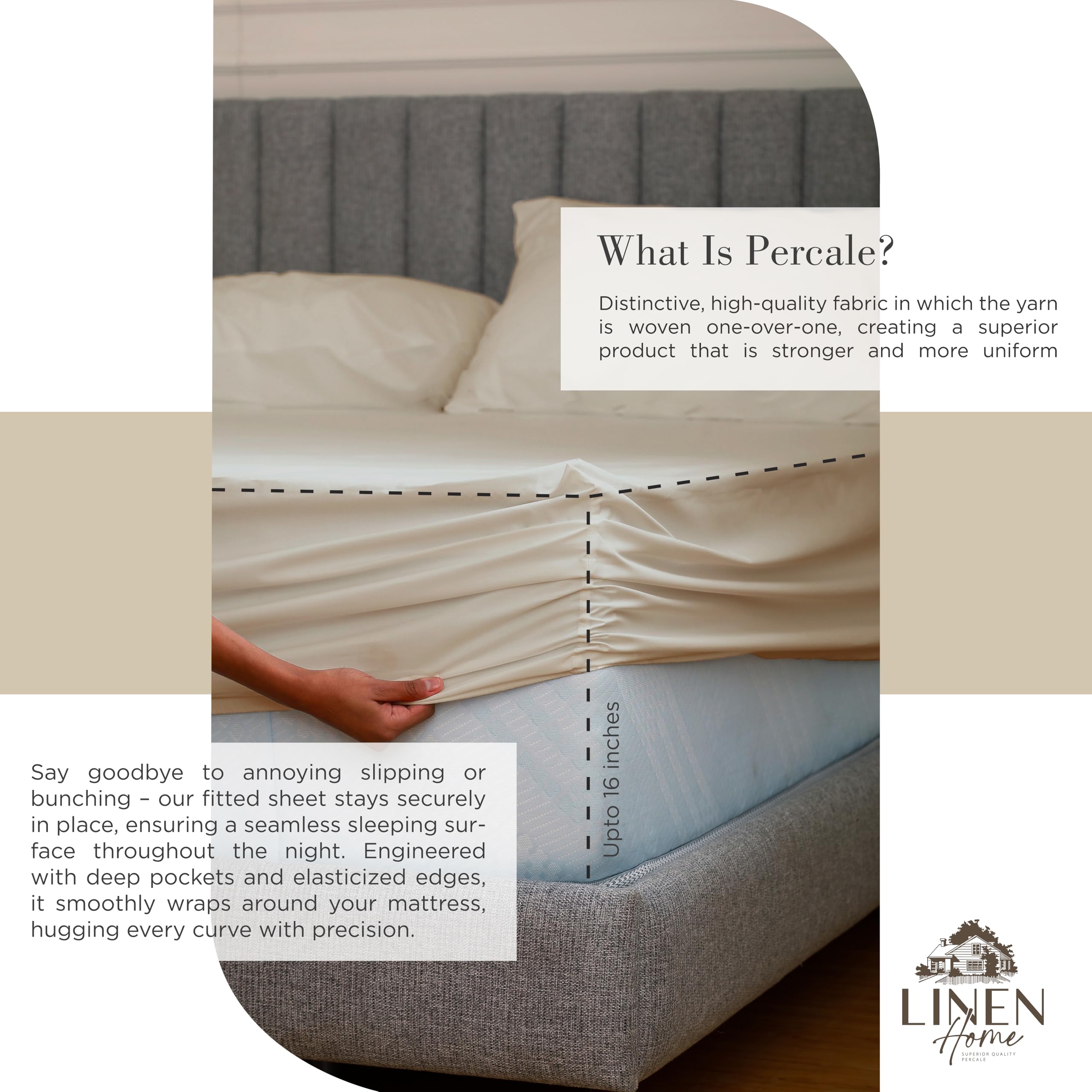 Close-up of Linen Home percale weave showing tight, durable fabric finish.