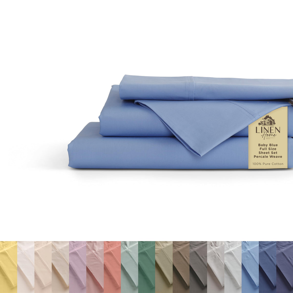 Linen Home percale flat sheet close-up showing crisp cooling weave for hotel-like bedding.