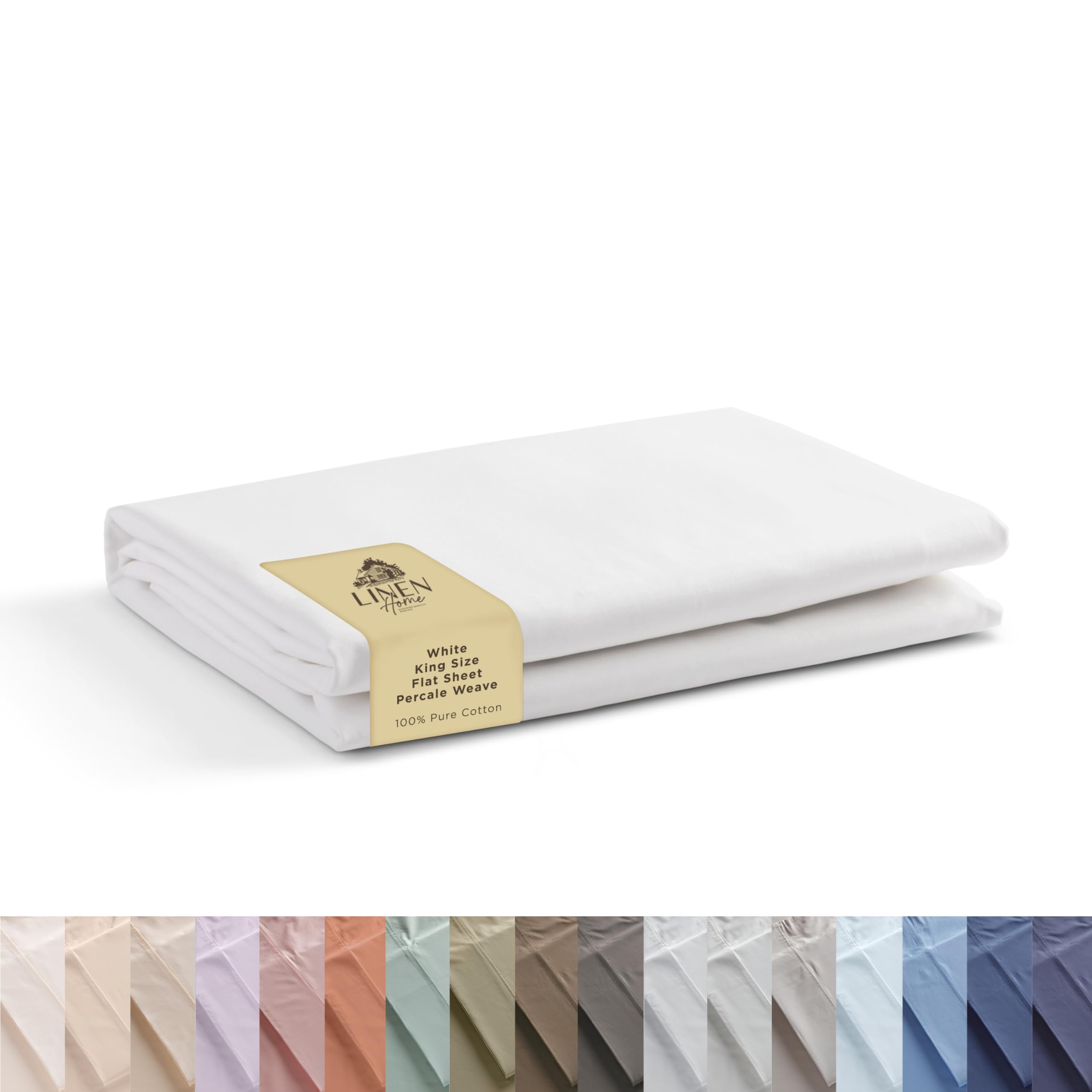 Linen Home 100% cotton percale flat sheet in white with hotel-like crispness