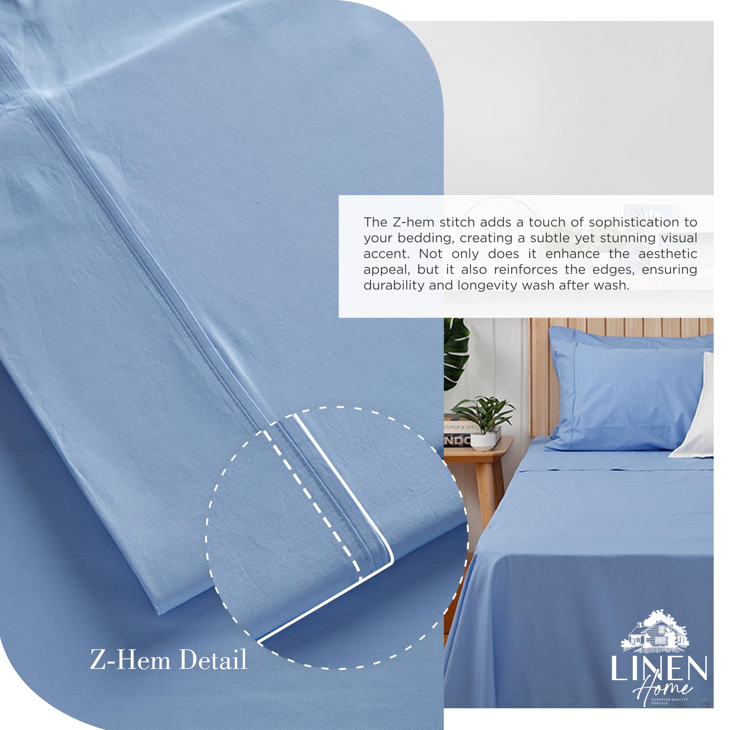 Linen Home king pillowcase 20x40 with z-hem stitch for premium finish.