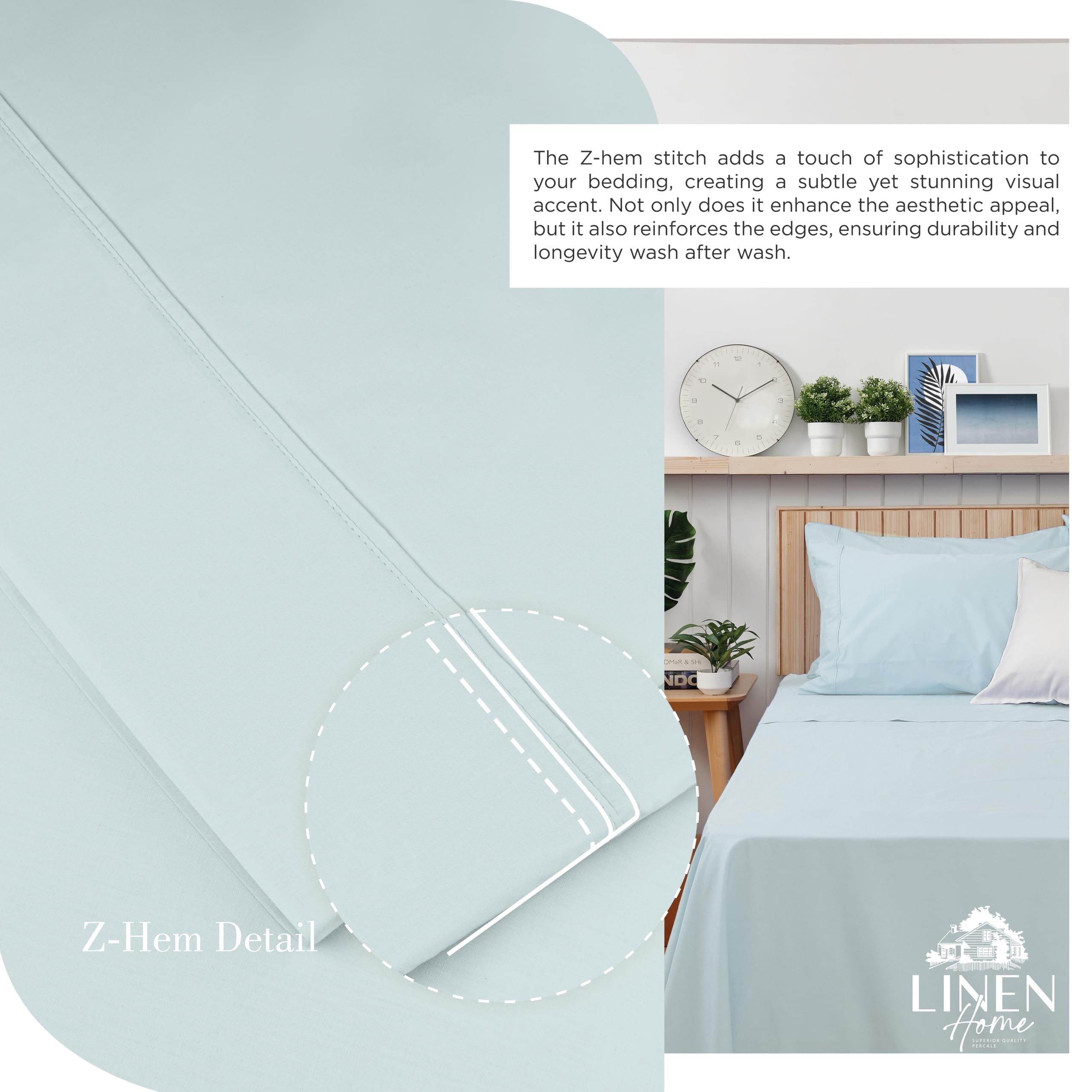 Linen Home pillowcases 20x30 in blue duck egg offer smooth, envelope-style closure
