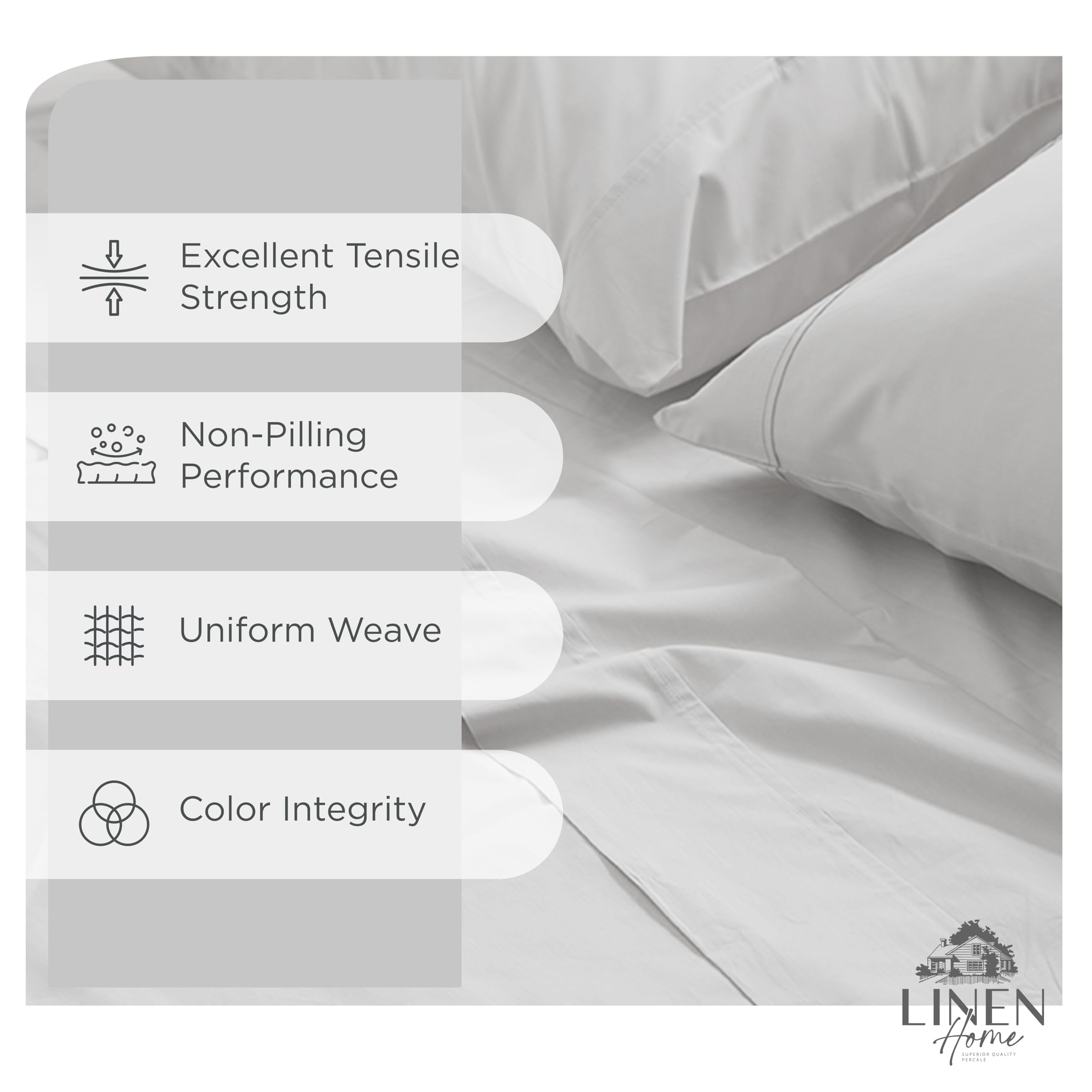 Linen Home percale queen silver fitted sheet close-up highlighting deep-pocket fit