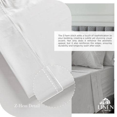 Linen Home percale queen silver pillowcase close-up showing smooth edge and comfy sleep