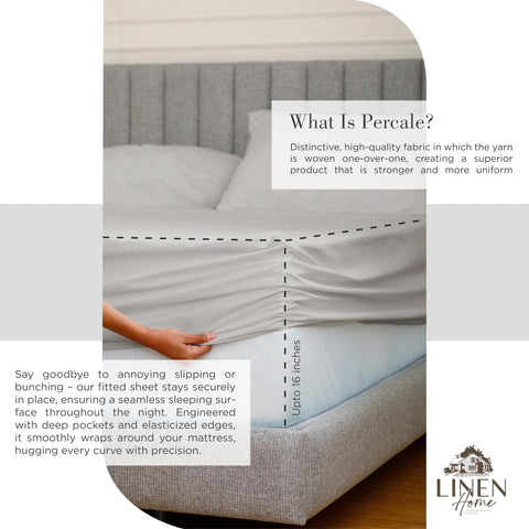 Linen Home percale queen silver pillowcase close-up emphasizing durable hems and neat stitching