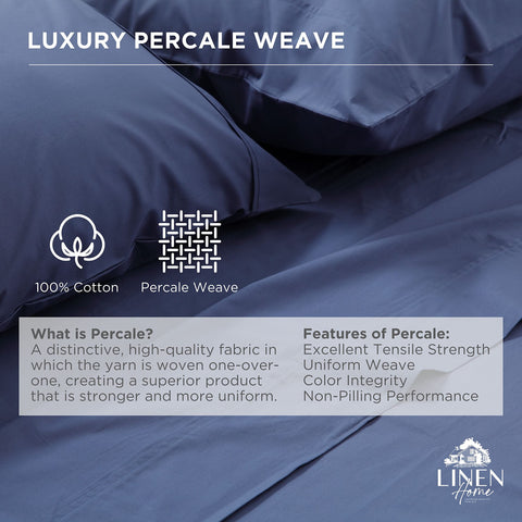 Linen Home closeup of crisp percale weave and long-staple cotton feel.