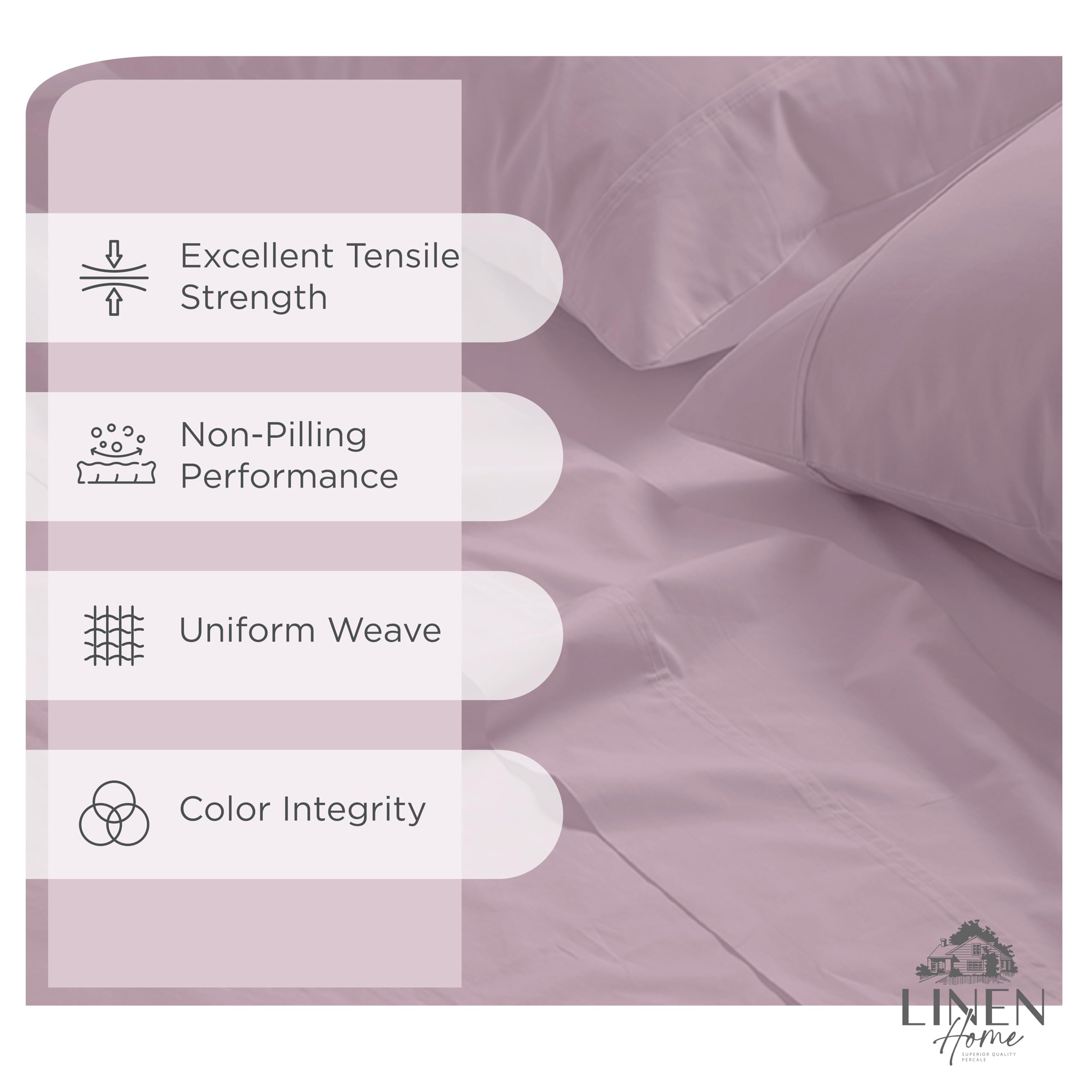 Linen Home queen-size deep-pocket fitted sheet close-up demonstrating secure fit