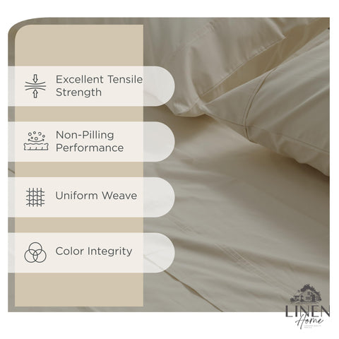 Linen Home queen percale fitted sheet with deep pocket for secure fit.