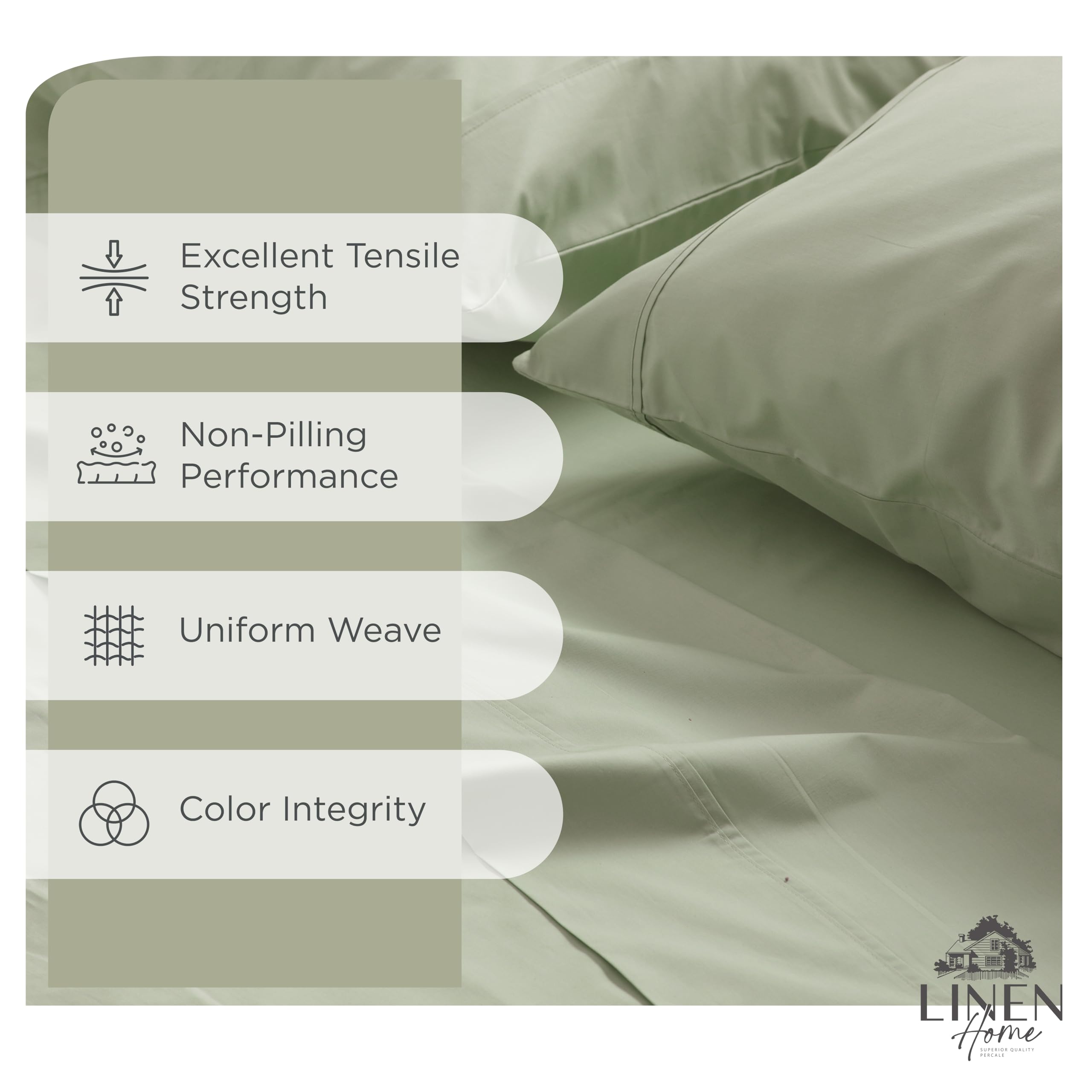 Linen Home sage percale deep-pocket fitted sheet king provides secure fit.