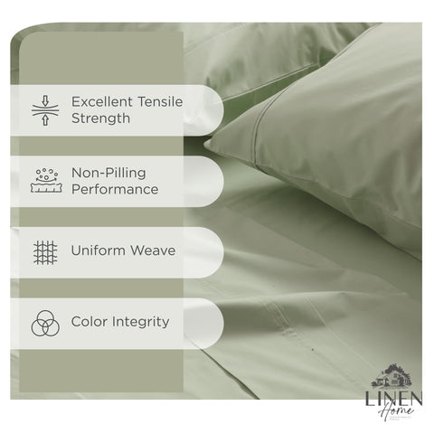 Linen Home sage percale deep-pocket fitted sheet king provides secure fit.