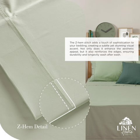 Linen Home sage percale pillowcase king offers smooth surface and easy care.