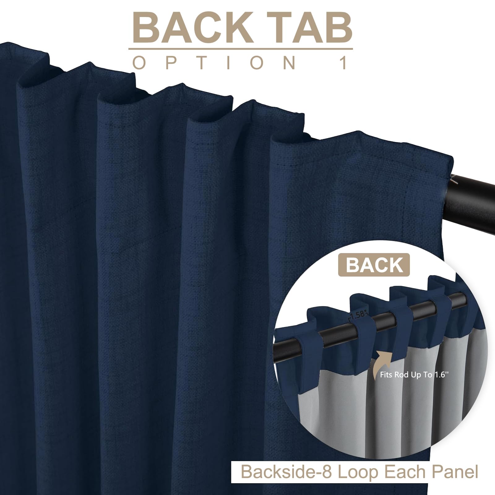 Linen-look blackout curtains in midnight blue showcasing soft texture and premium vibe