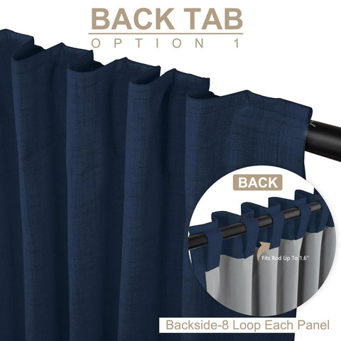Linen-look blackout curtains in midnight blue showcasing soft texture and premium vibe