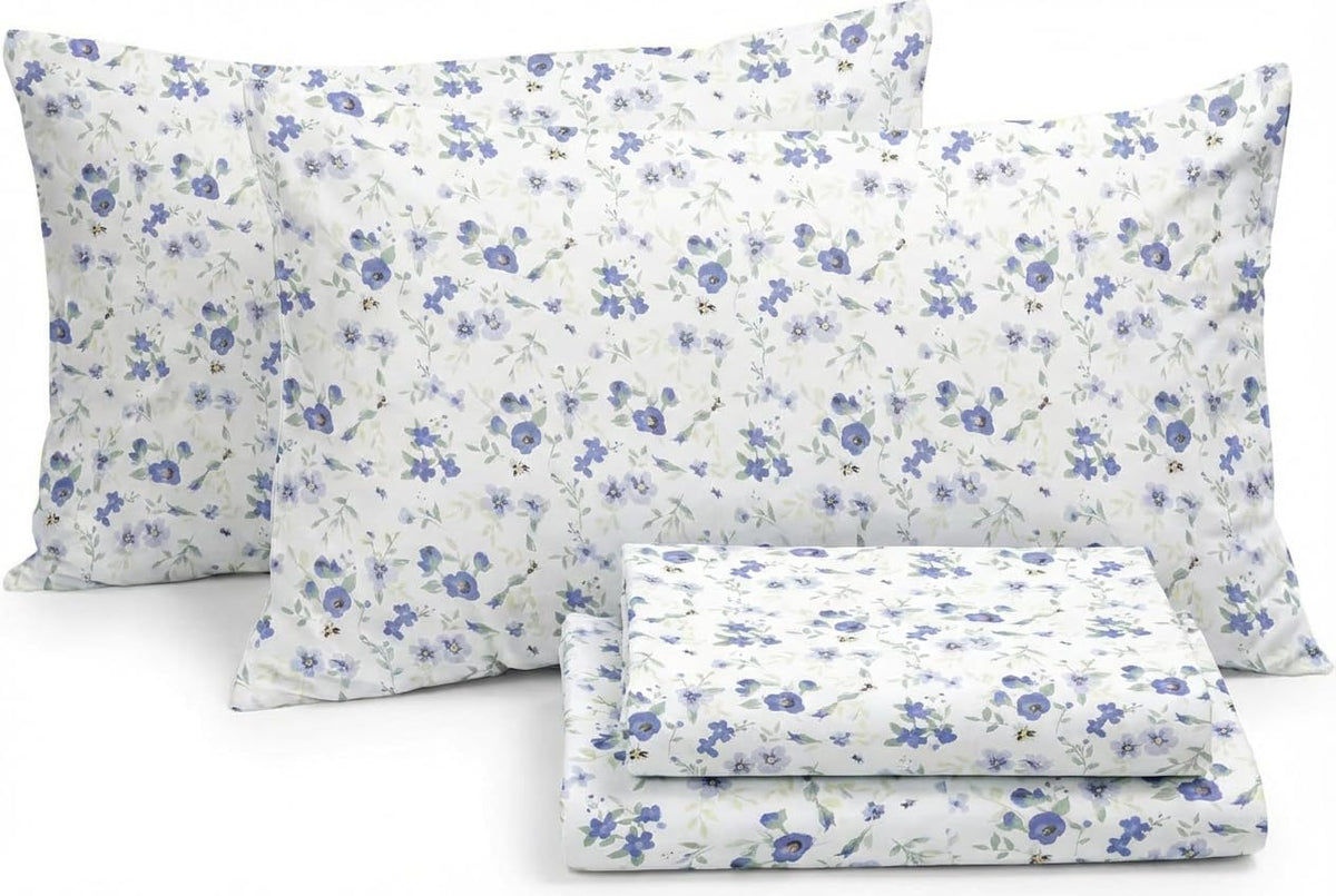 Linen Market blossoms light blue flatlay showing breathable, cooling sleep