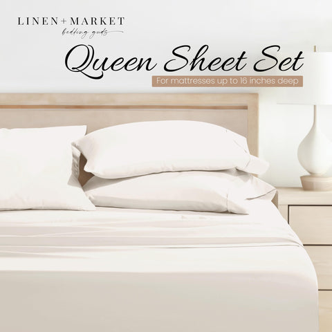 Linen Market deep-pocket 16-inch fit demo emphasizing secure mattress tuck