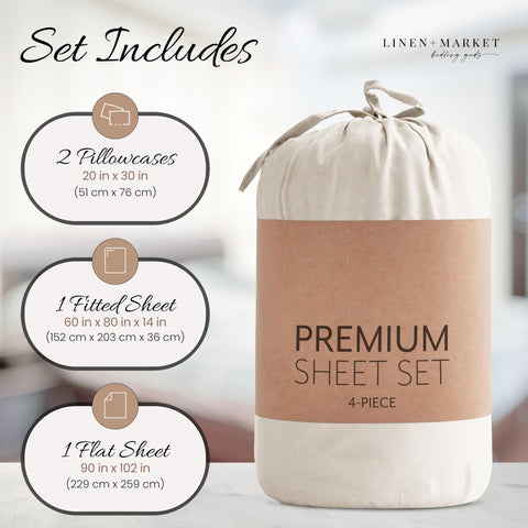 Linen Market ivory bedroom setup showing elegant easy-care bedding in a neutral palette