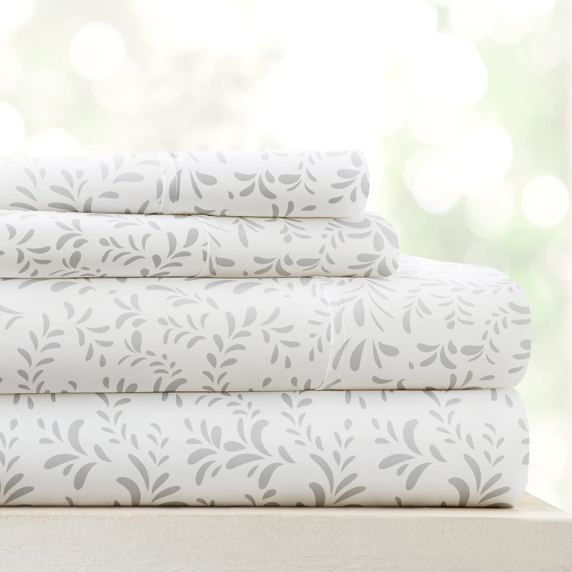 Linen Market luxury king sheets gray vines close-up highlighting softness and premium feel