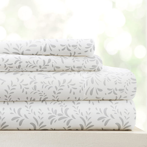 Linen Market luxury king sheets gray vines close-up highlighting softness and premium feel