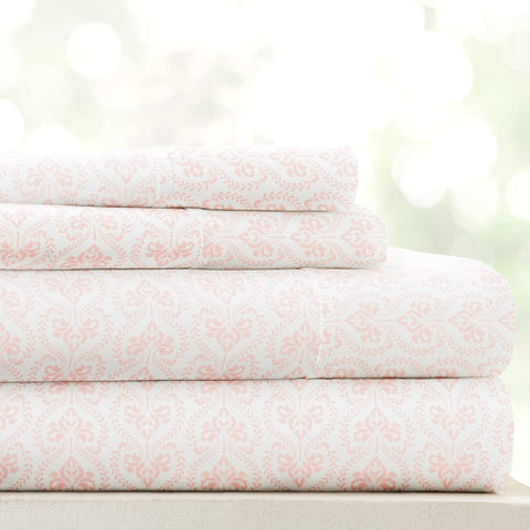 Linen Market patterned microfiber queen sheet set in pink, soft and breathable for restful nights
