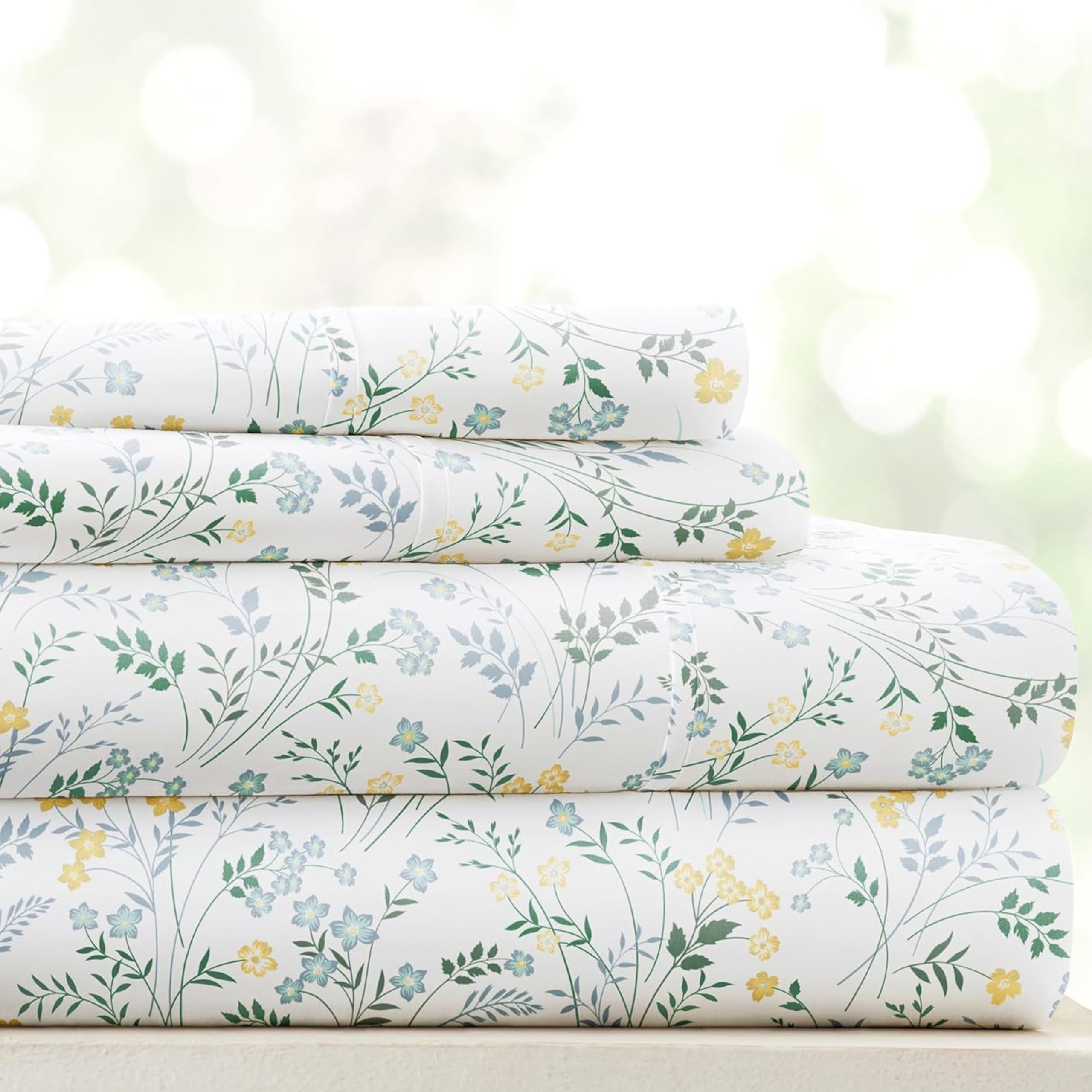 Linen Market patterned microfiber queen-sheet-set with wildflower light-blue pattern for breathable comfort.