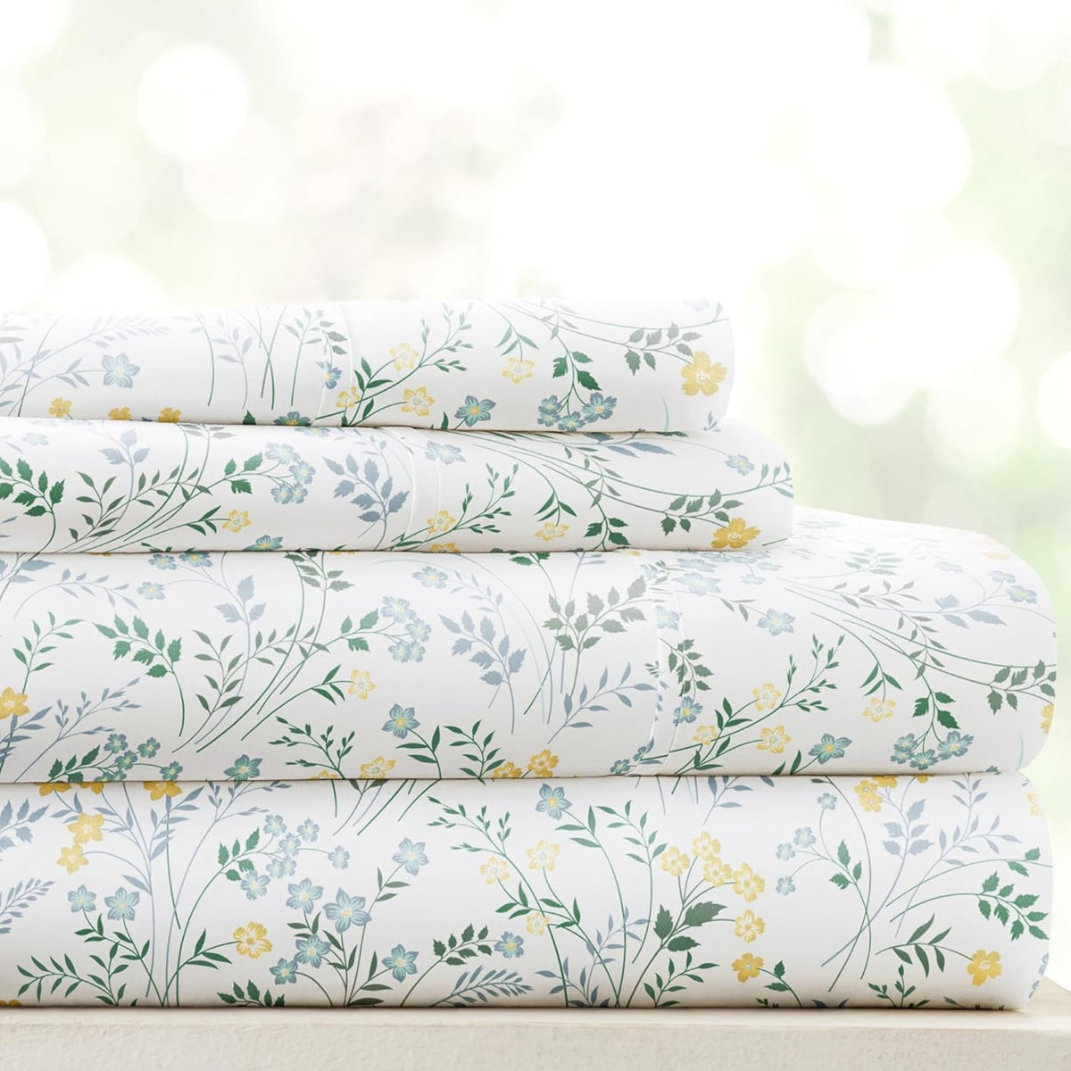 Linen Market patterned microfiber queen-sheet-set with wildflower light-blue pattern for breathable comfort.