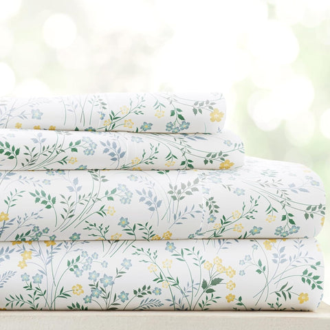 Linen Market patterned microfiber queen-sheet-set with wildflower light-blue pattern for breathable comfort.