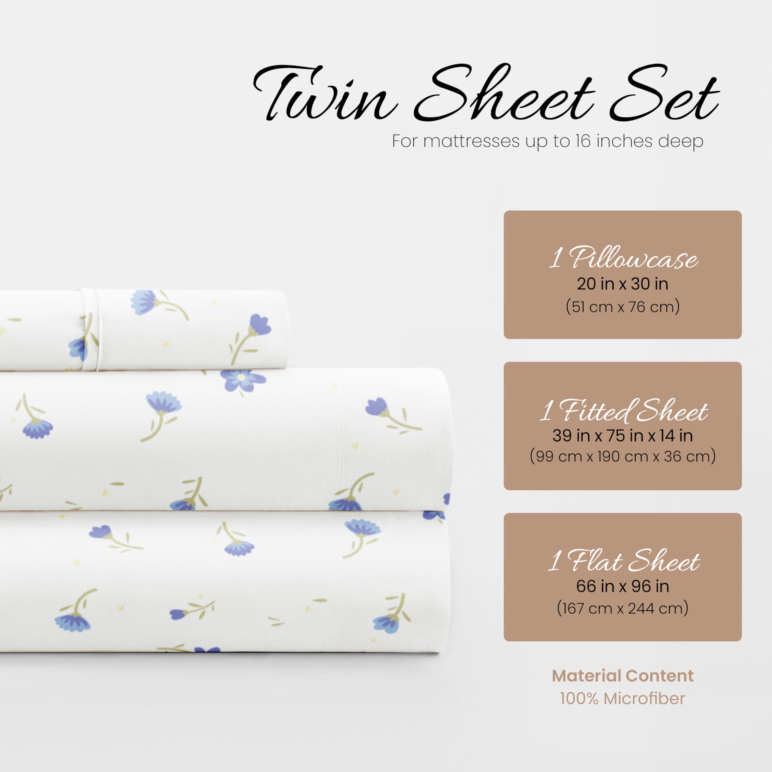 Linen Market soft floral pattern twin sheet set flat sheet shows gentle drape and easy care