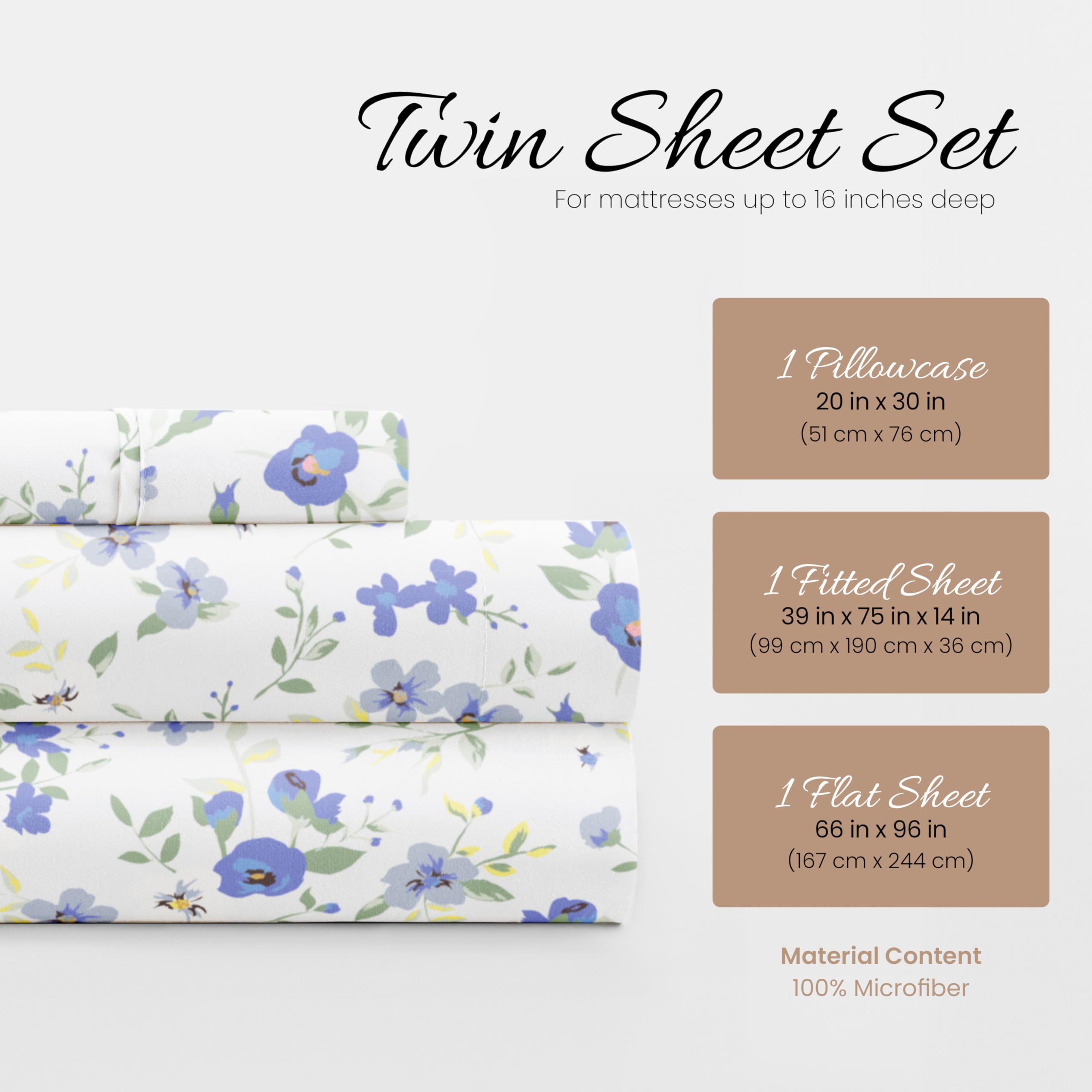 Close-up of Linen Market light blue floral twin sheets showing soft breathable fabric