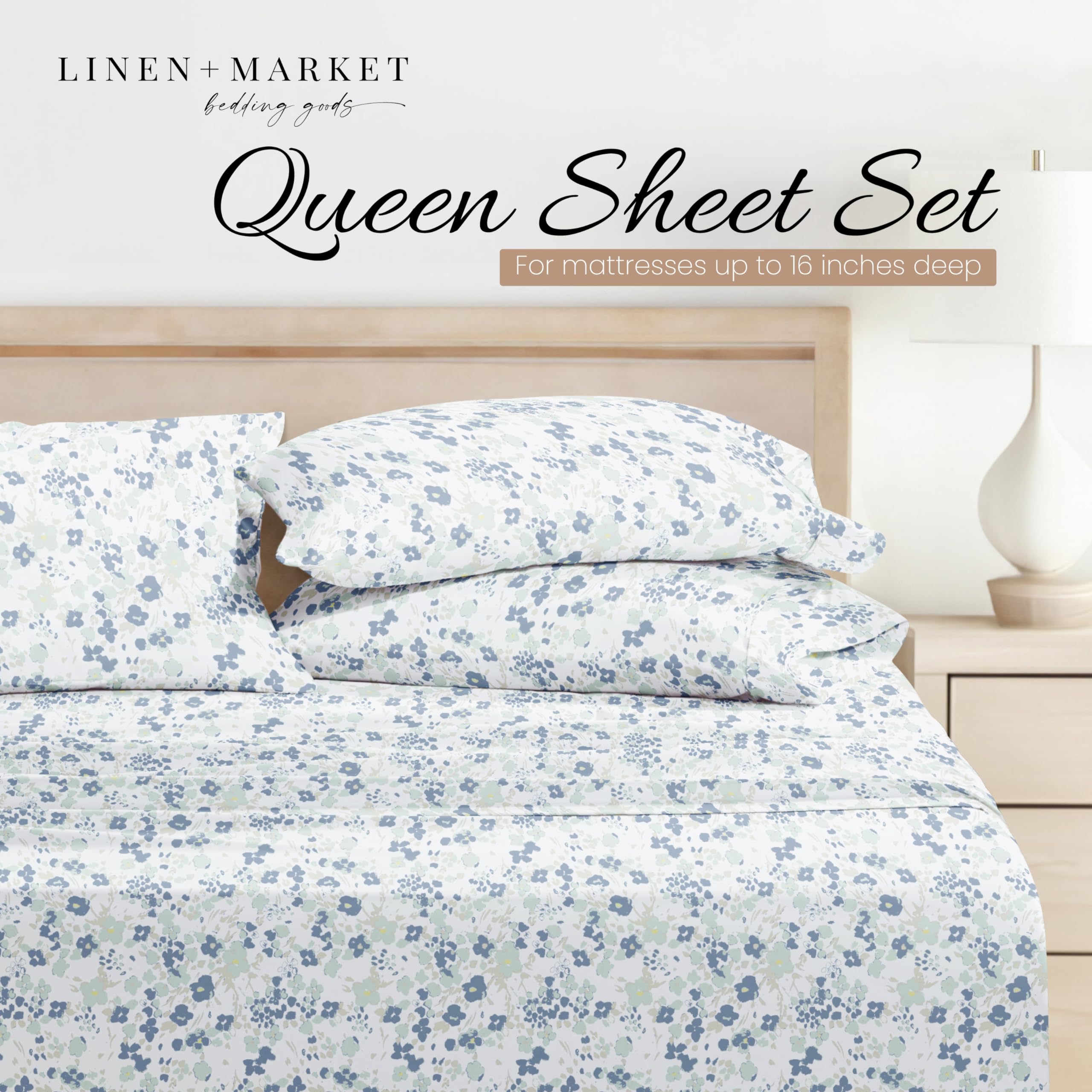 Linen Market fitted sheet showing 16in pockets for deep mattresses