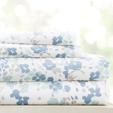 Linen Market violets light blue queen sheet-set 4-piece on bed for cozy sleep