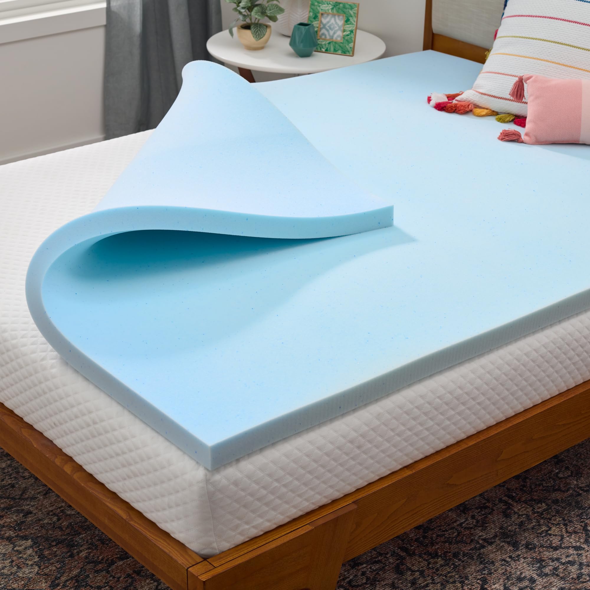 Linenspa 2-inch gel memory foam topper on a dorm bed for plush comfort