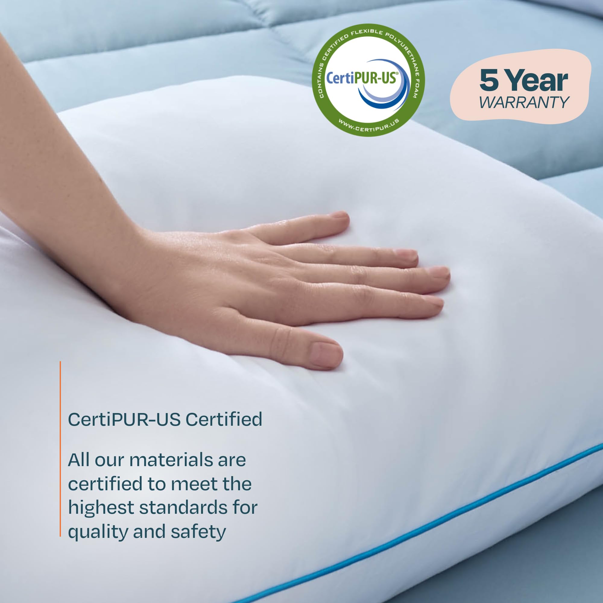 CertiPUR-US badge highlighted on Linenspa pillow packaging.