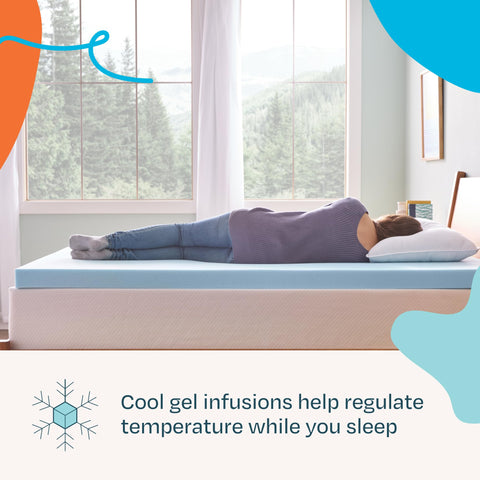 Linenspa gel memory foam topper expanded on bed showing easy setup and full expansion.