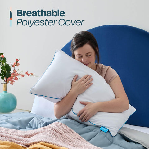 Pillow compressed for shipping then expanded on bed.