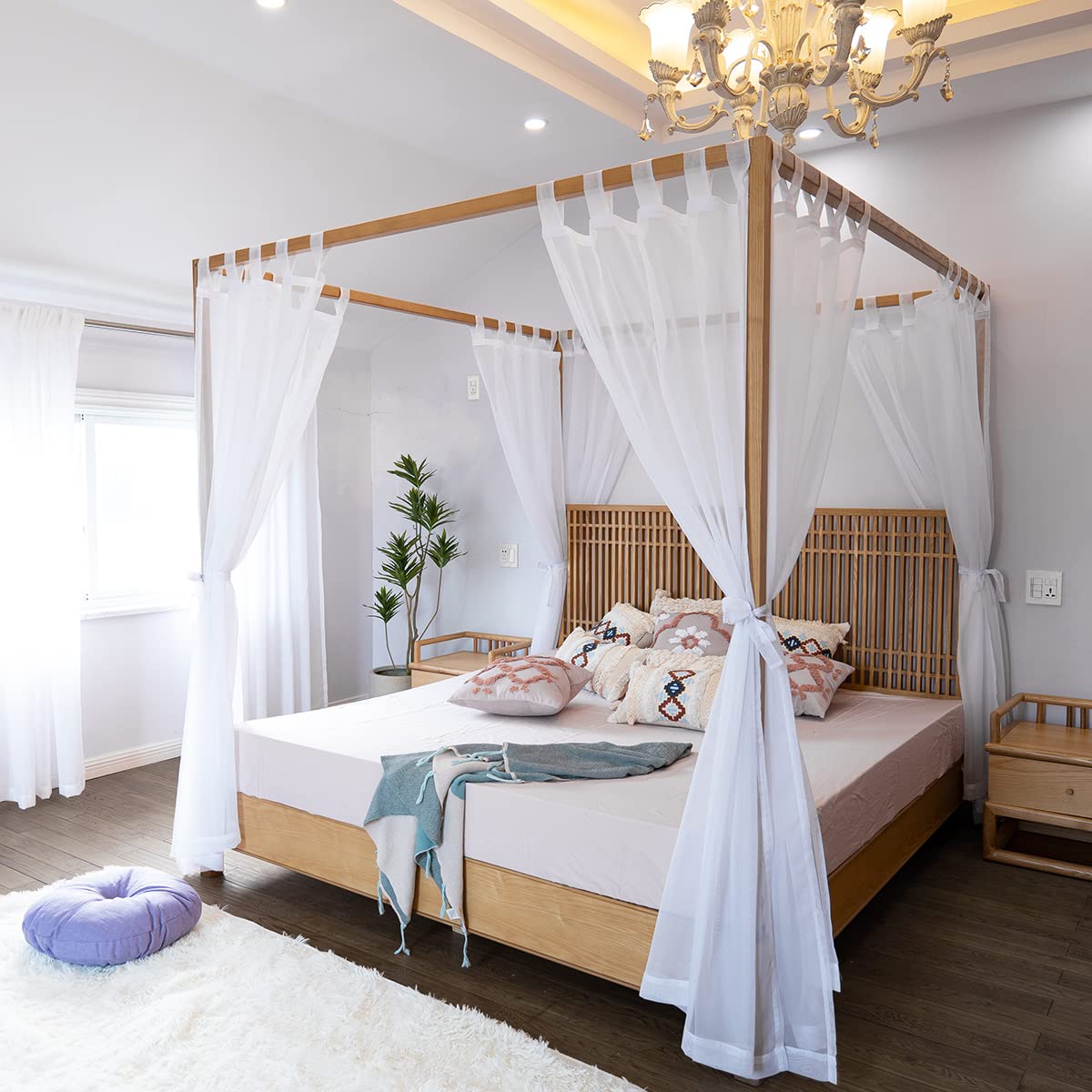 Linentalks full size canopy curtains enhance light diffusion and privacy.