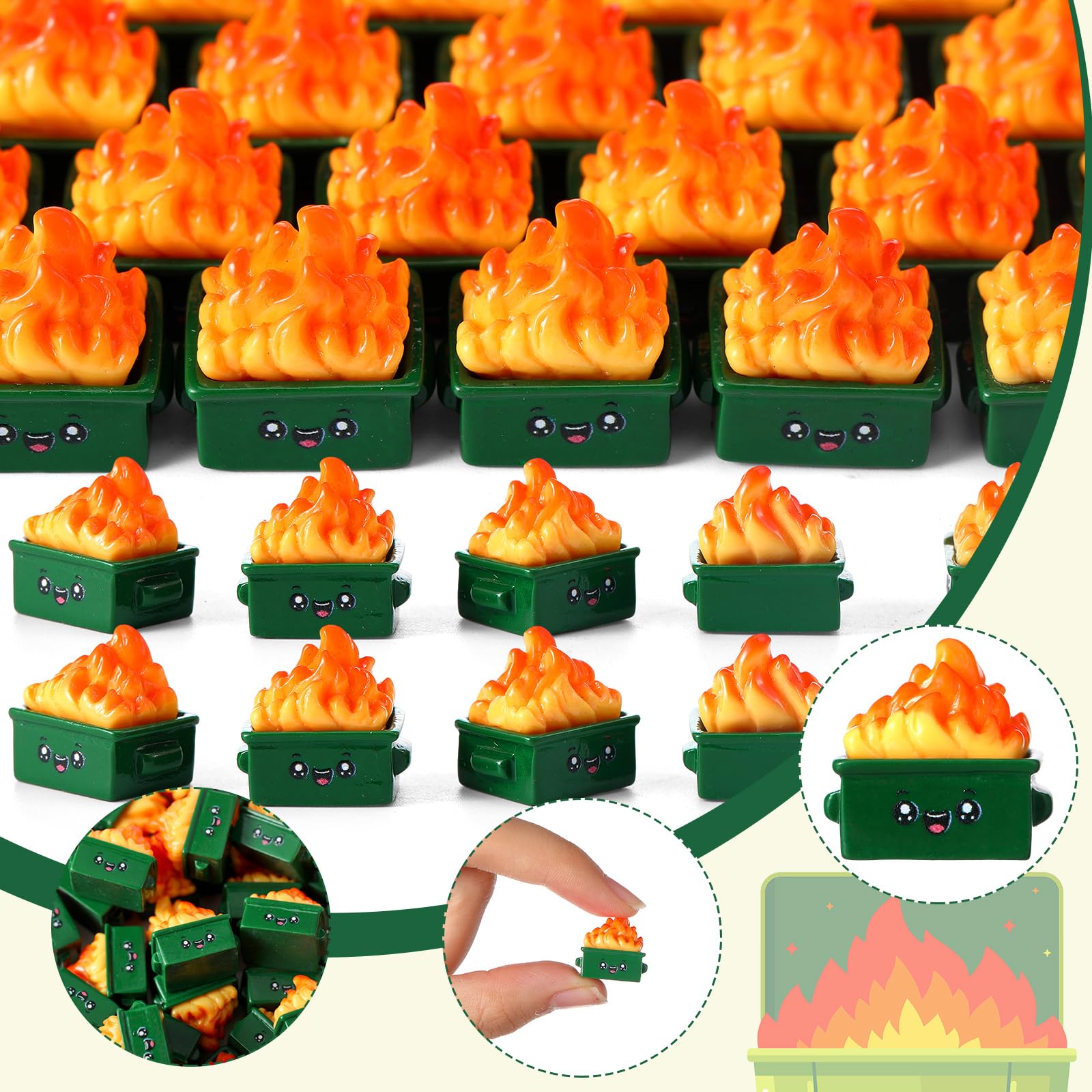 Lineshading mini dumpster figure with flame ideal for cake toppers and gifts