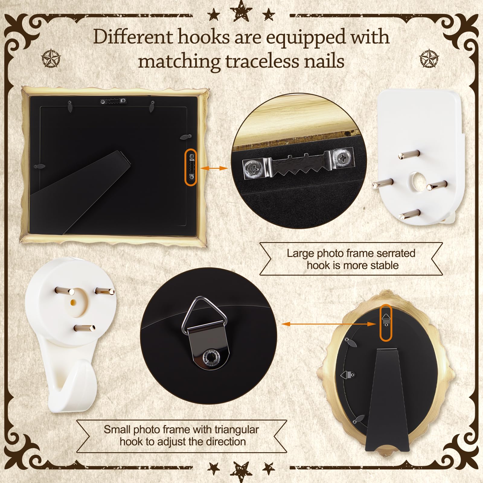 Lineshading gold vintage 4x6 frame set for versatile tabletop or wall displays.