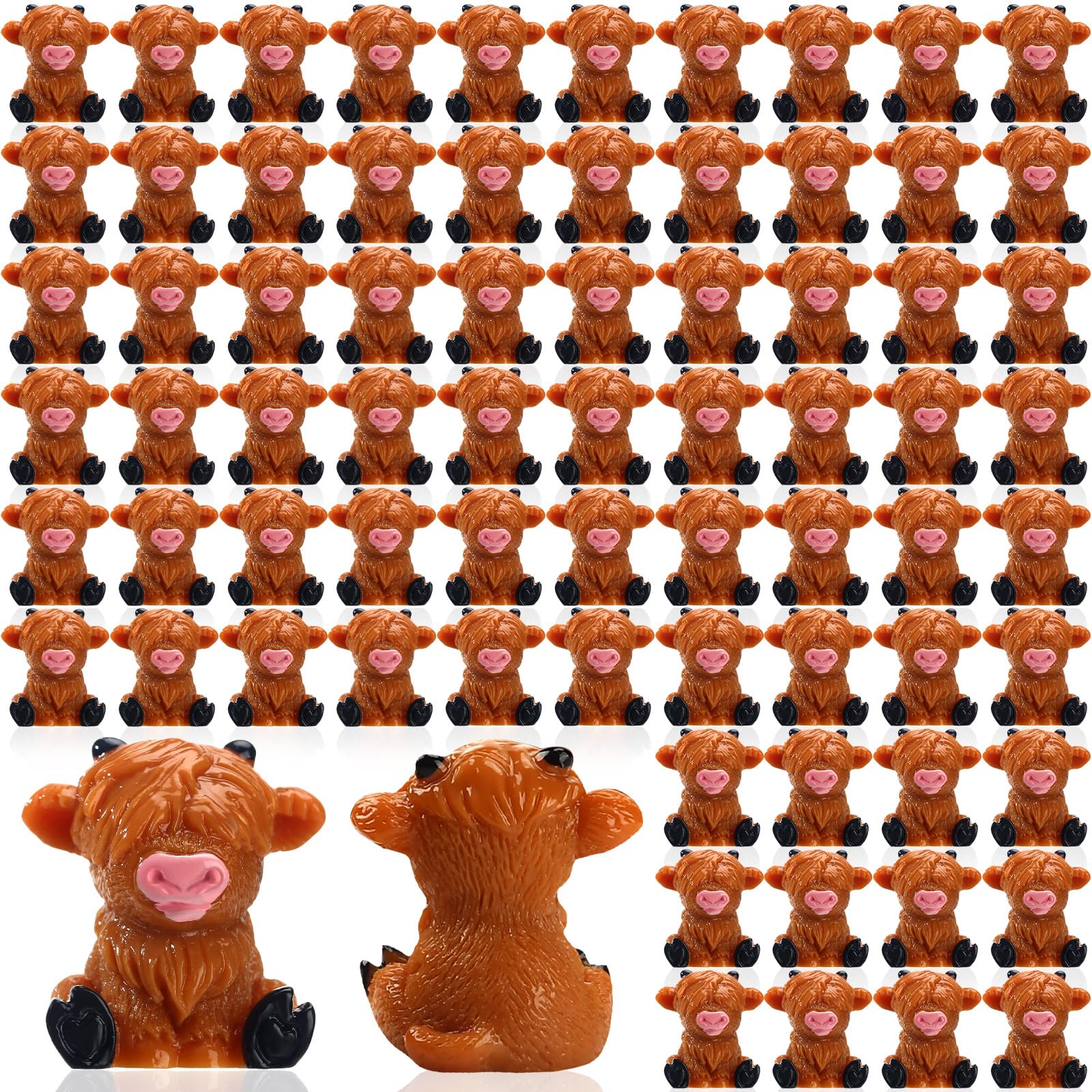 Lineshading Highland cow figurines 100-pack displayed on desk for cute decor and gifting