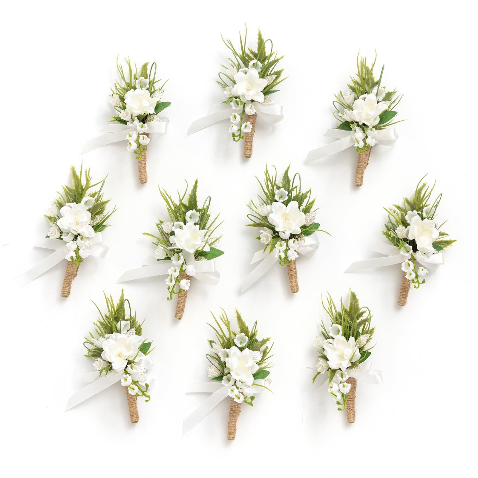 Ling's Moment boutonniere with white lily valley set for wedding party decor