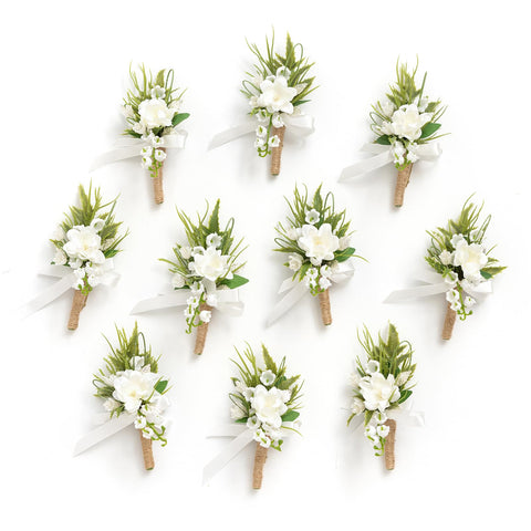 Ling's Moment boutonniere with white lily valley set for wedding party decor
