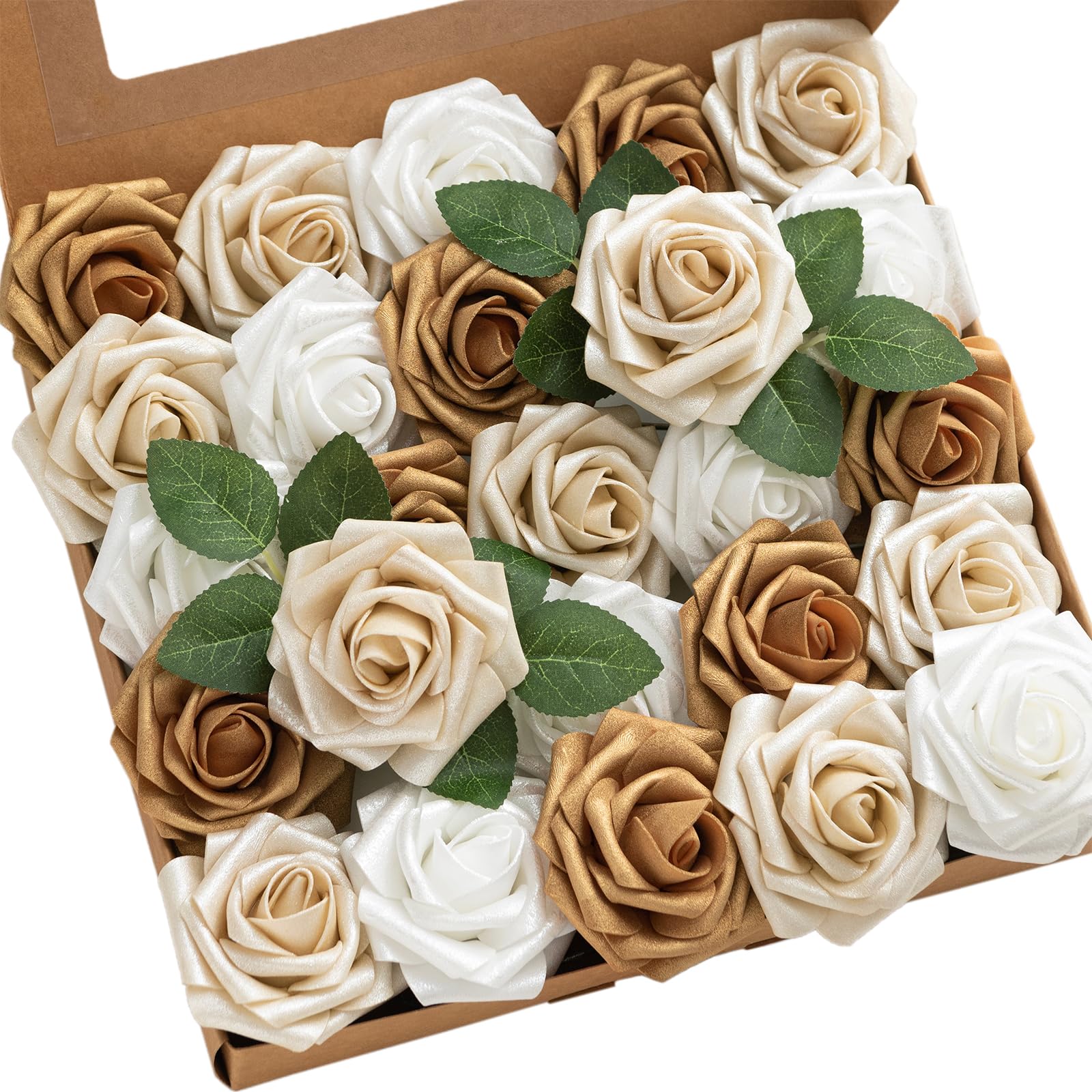 Ling's moment gold foam rose with stem for elegant 3-inch centerpieces.