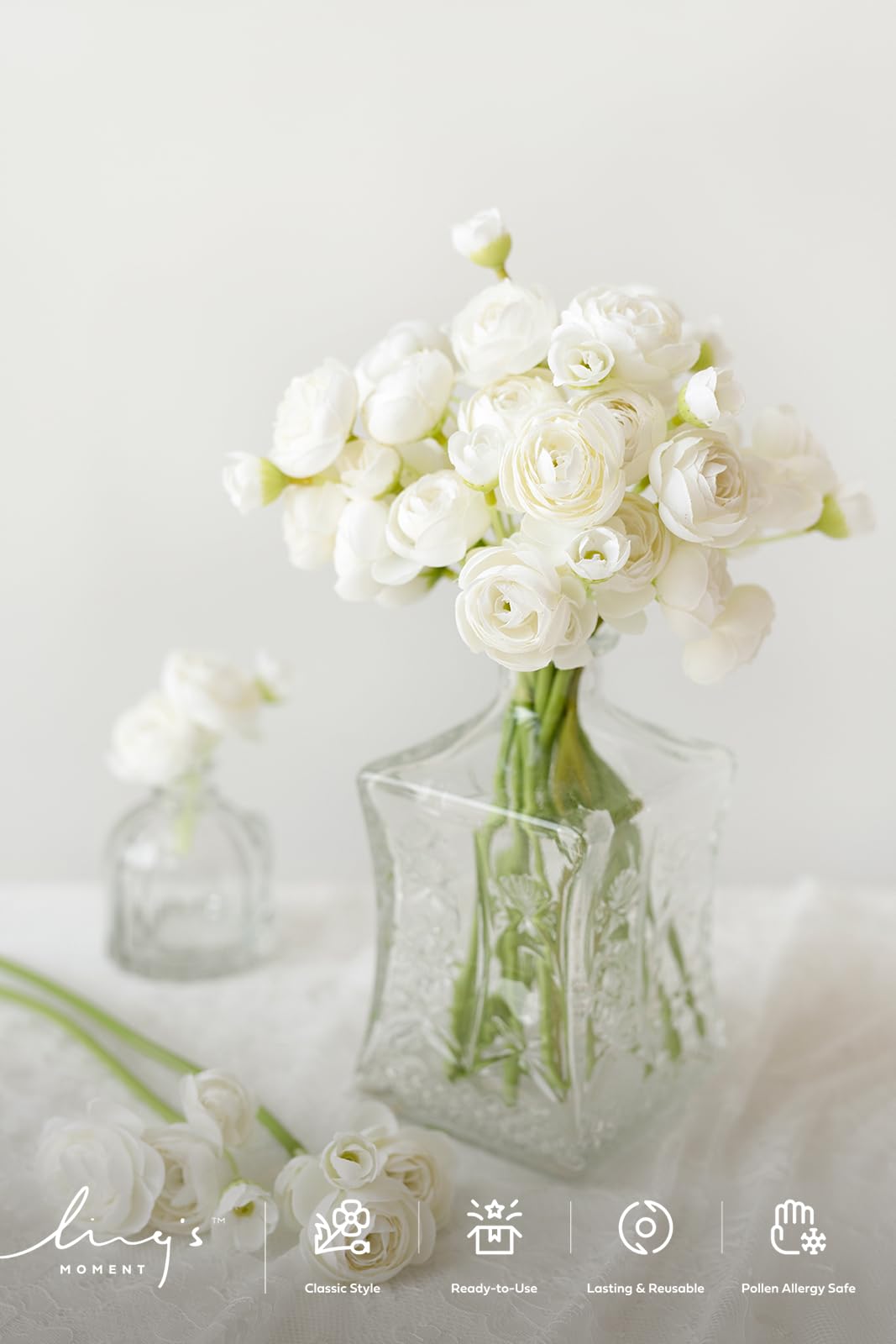 Ling's moment silk ranunculus stems with flexible iron wire for easy crafting