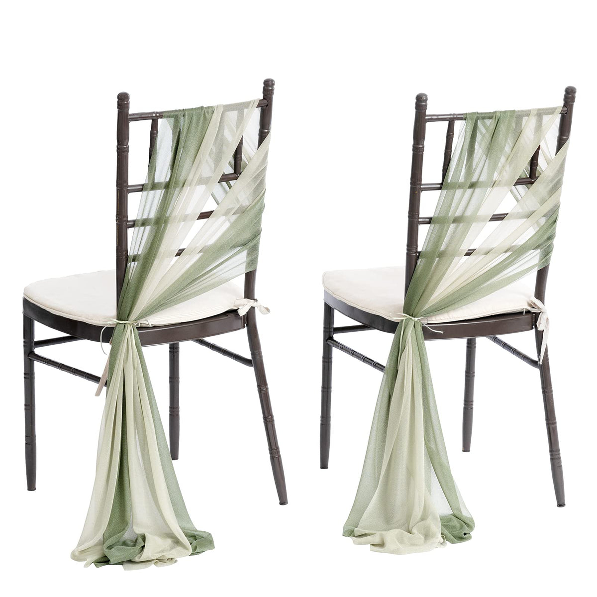 Ling's moment sage milky green wedding chair sash adds romantic aisle drama.