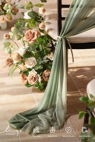 Ling's moment sage milky green sash complements florals for soft ceremony ambiance.