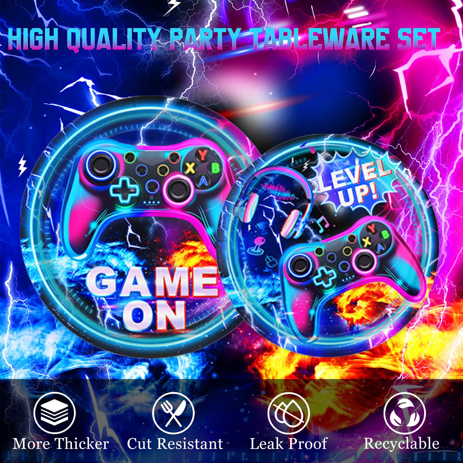 LINHAXM video game napkins coordinate cups for a cohesive party look.
