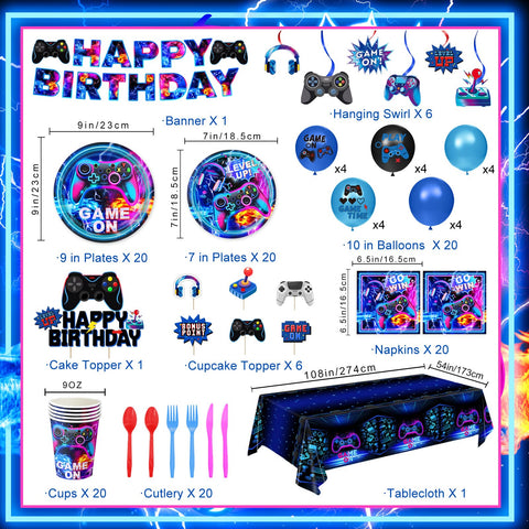 LINHAXM video game plates 7-inch with napkins for quick cleanup.