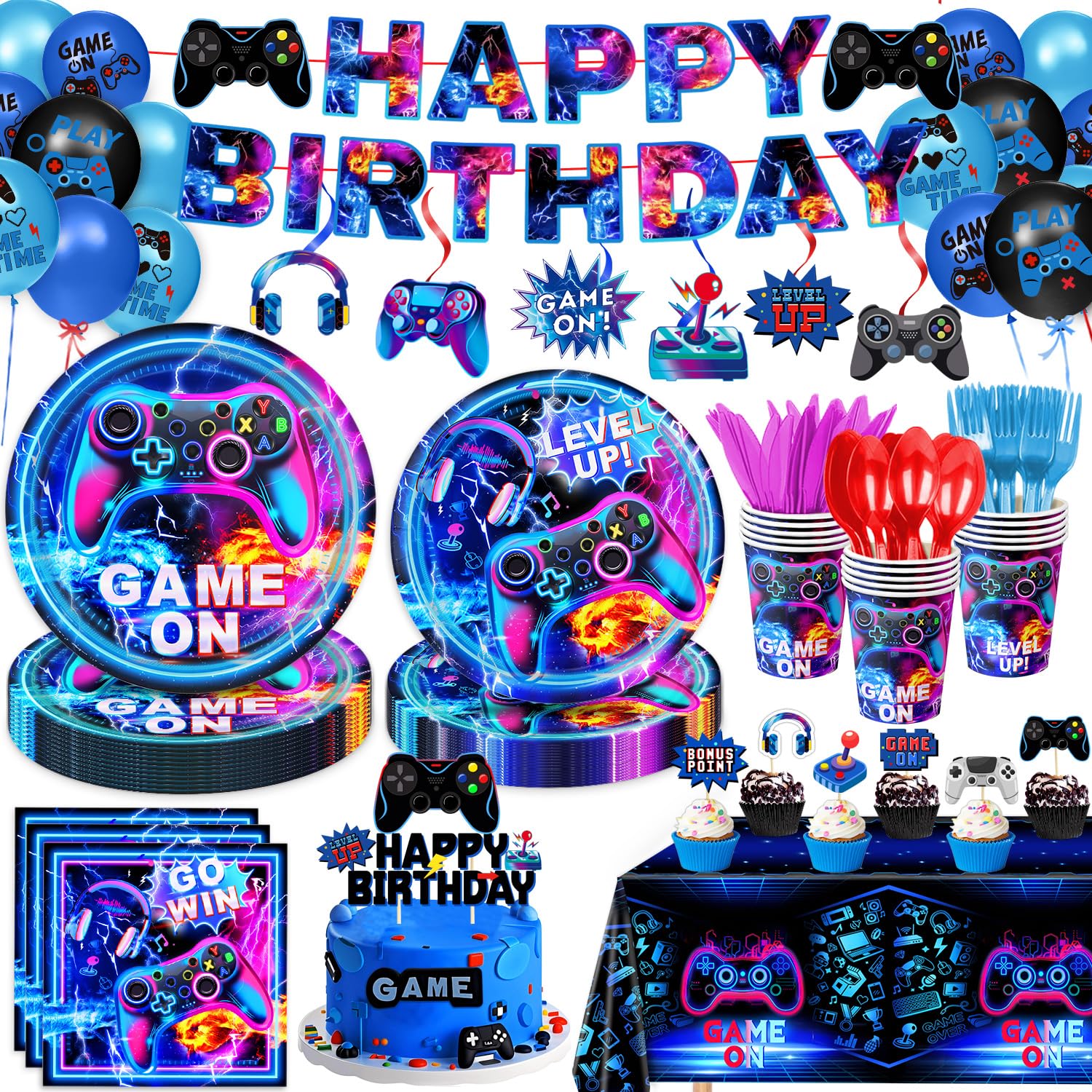 LINHAXM video game plates 9-inch for a bold gamer party table.