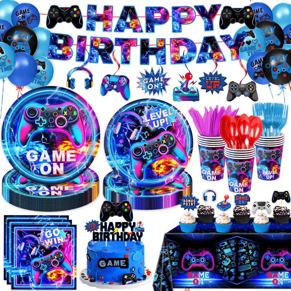 LINHAXM video game plates 9-inch for a bold gamer party table.
