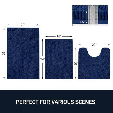 LINLA large navy bath rug thick plush chenille for full coverage comfort